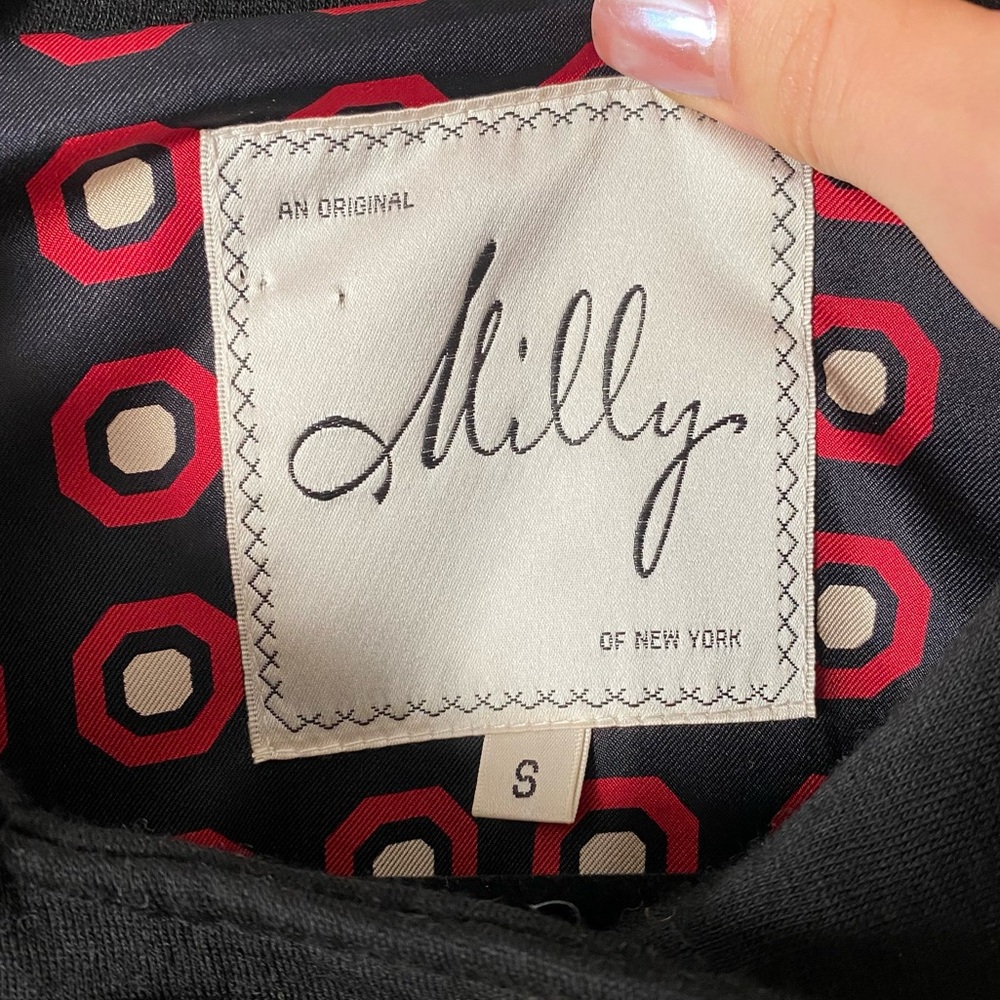 Milly Wool Melangé Military Blazer Size S Black Gold Button Details Silk Classic - Picture 5 of 9